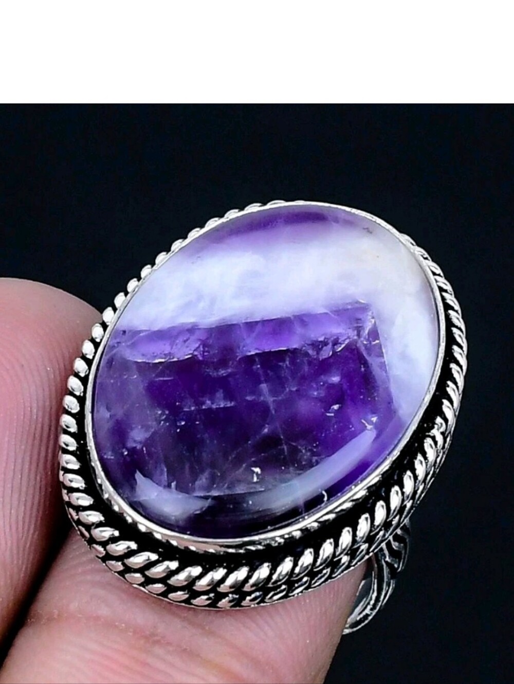 Chevron Amethyst Gemstone Jewelry 925 Sterling Silver Handmade Ring